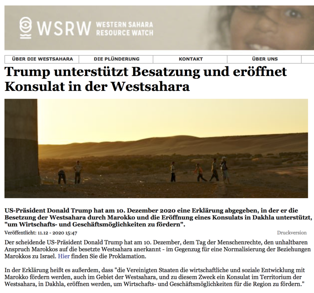 Trump unterstützt Besatzung und eröffnet Konsulat in der Westsahara