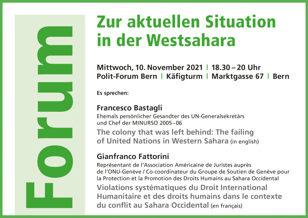 Veranstaltungs-Tipp «Zur aktuellen Situation in der Westsahara»: Mittwoch, 10.11.21, Bern