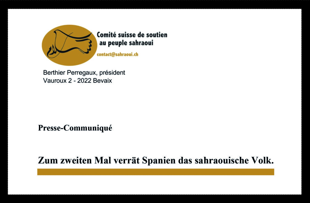 Communiqué des «Comité suisse de soutien au peuple sahraoui»